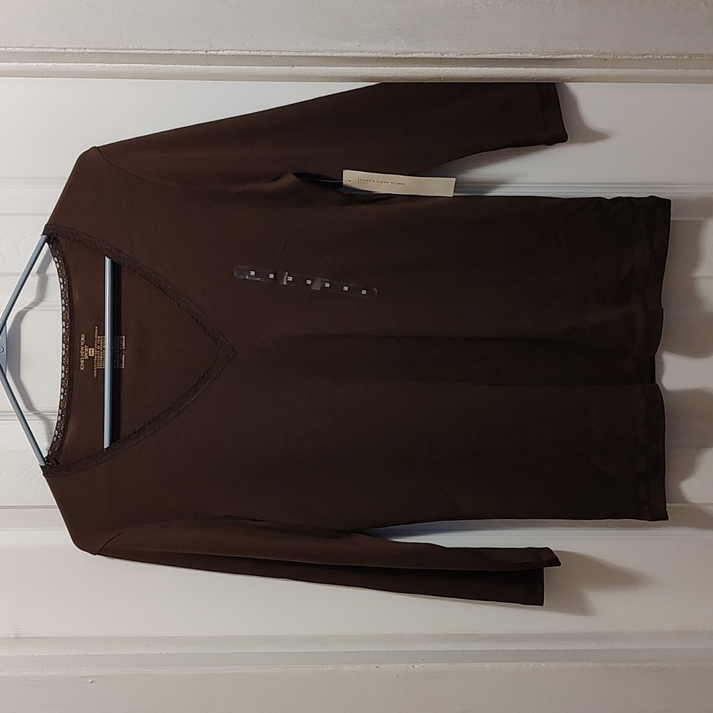 Brown cotton 3/4 sleeve shirt size medium Jones New York